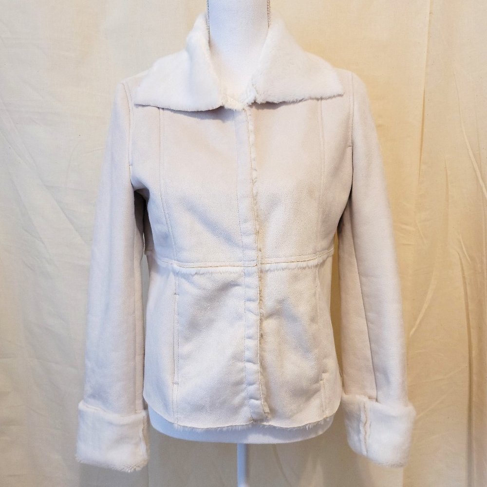 CALVIN KLEIN Off-White Faux Suede & Shearling Jacket